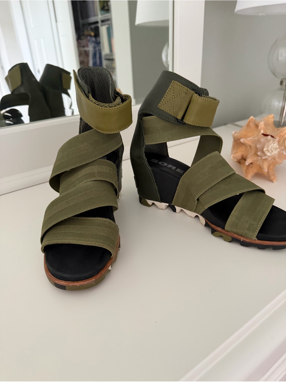 Sorel Olive Green Strappy Wedge Heels for Women
